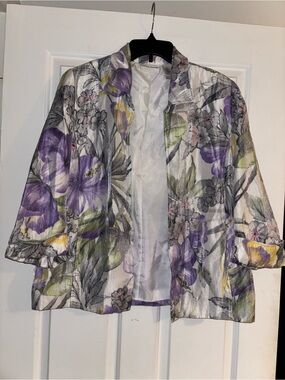 Alfred Dunner Lavender, Green & Yellow Floral Open-Front Jacket